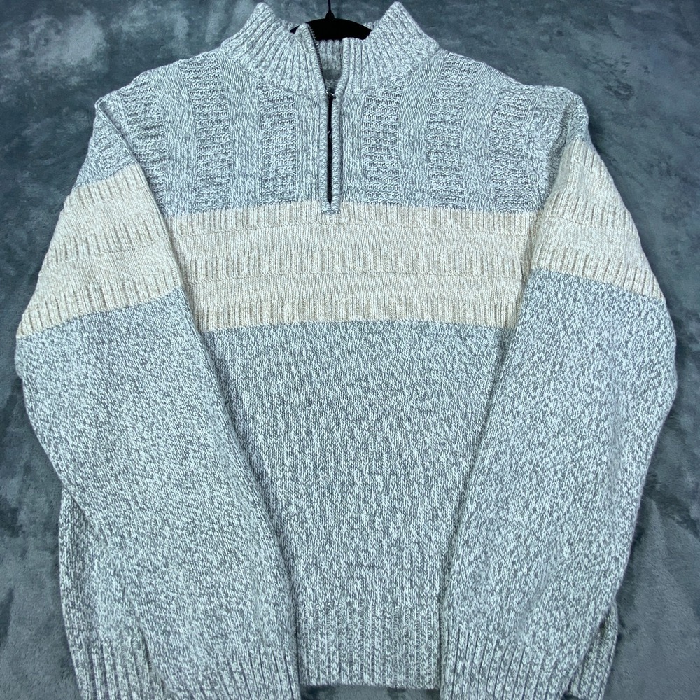 BKE Sweater Mens Large Gray Knit Fisherman Acrylic Blend Long Sleeve 1/4 Zip